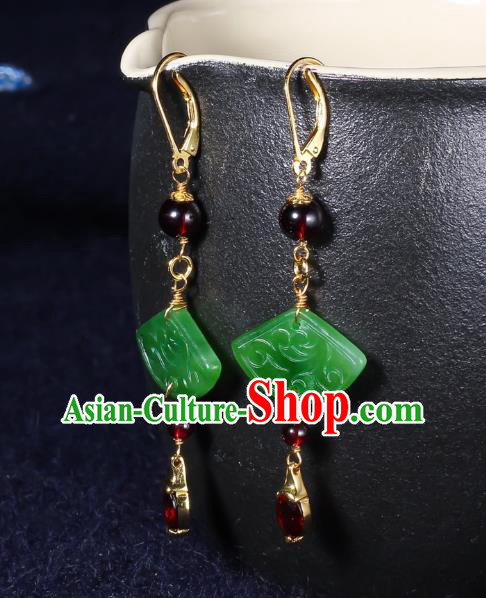 China Traditional Garnet Ear Jewelry Accessories Classical Cheongsam Jade Fan Earrings
