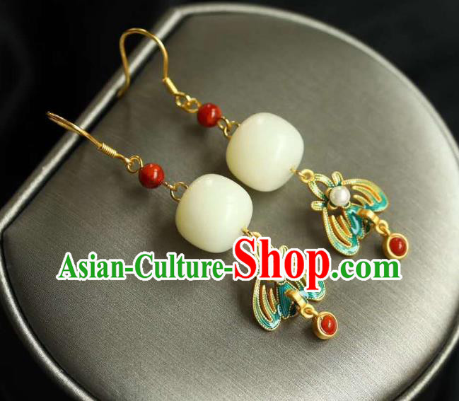 China Traditional Jade Ear Jewelry Accessories Classical Cheongsam Enamel Earrings