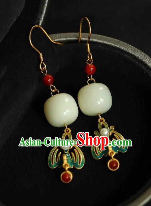 China Traditional Jade Ear Jewelry Accessories Classical Cheongsam Enamel Earrings