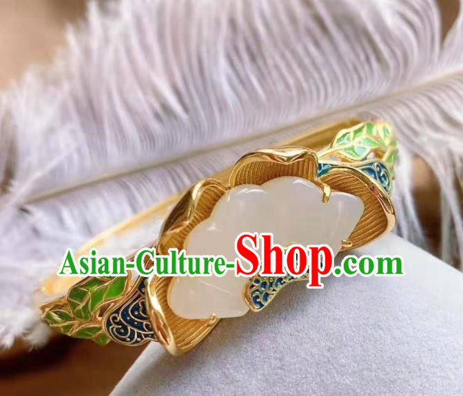China Handmade Cloisonne Jade Bracelet Accessories Traditional National Golden Bangle Jewelry