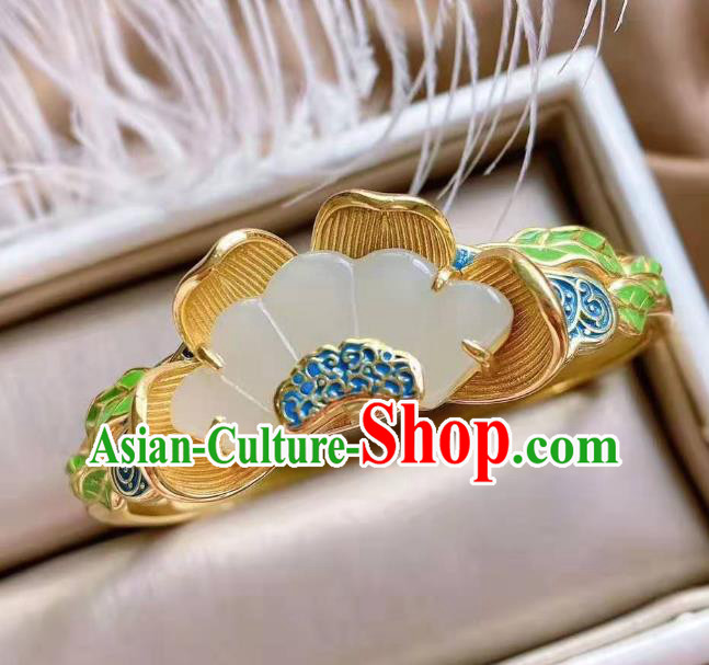China Handmade Cloisonne Jade Bracelet Accessories Traditional National Golden Bangle Jewelry