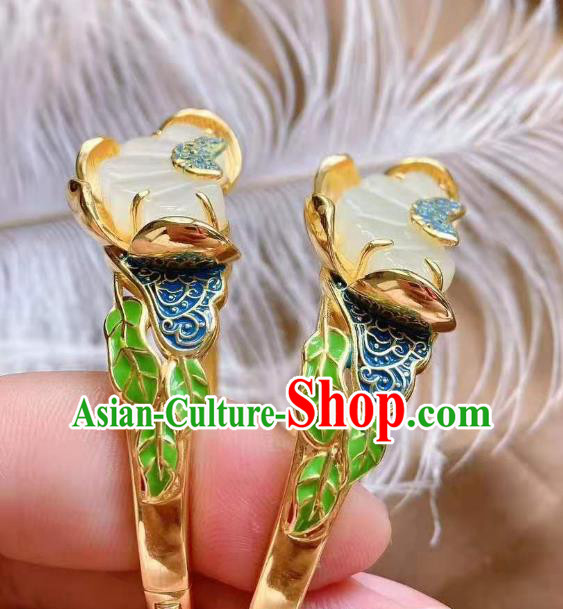 China Handmade Cloisonne Jade Bracelet Accessories Traditional National Golden Bangle Jewelry