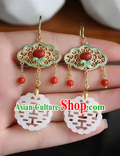 China Traditional Wedding Ear Jewelry Accessories Classical Cheongsam Jade Blueing Earrings