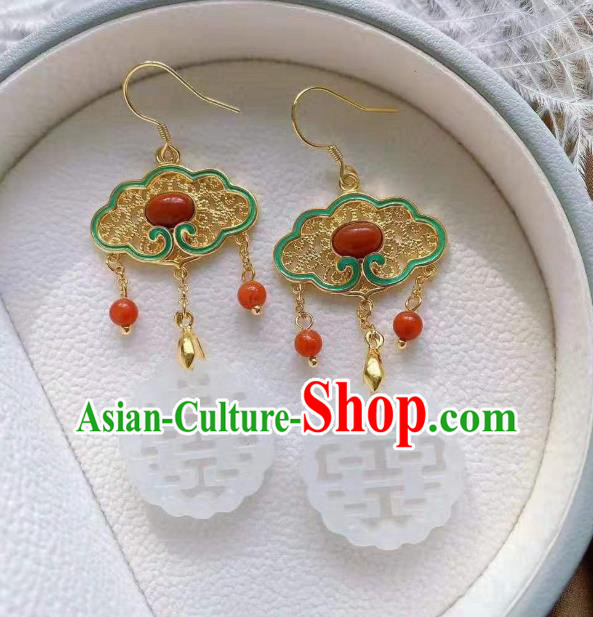 China Traditional Wedding Ear Jewelry Accessories Classical Cheongsam Jade Blueing Earrings