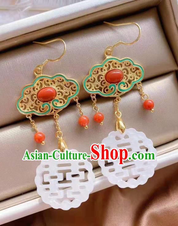 China Traditional Wedding Ear Jewelry Accessories Classical Cheongsam Jade Blueing Earrings