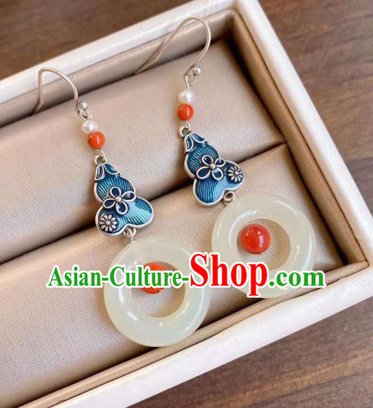 China Traditional Wedding Jade Ear Jewelry Accessories Classical Cheongsam Cloisonne Gourd Earrings