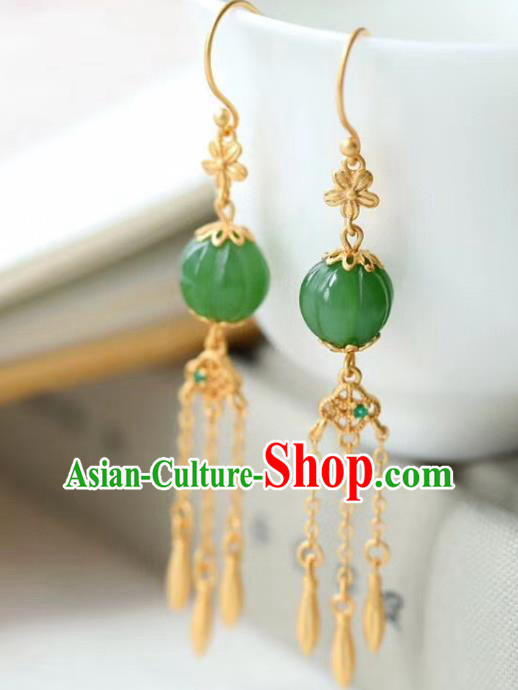 China Traditional Jade Ear Jewelry Accessories Classical Cheongsam Golden Tassel Earrings