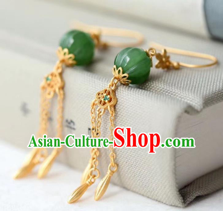 China Traditional Jade Ear Jewelry Accessories Classical Cheongsam Golden Tassel Earrings