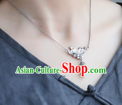 China Traditional Cheongsam Silver Lotus Necklace Jewelry Handmade Necklet Pendant Jade Mangnolia Accessories