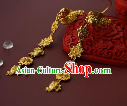 China Traditional Ming Dynasty Court Ear Jewelry Accessories Ancient Empress Golden Phoenix Earrings