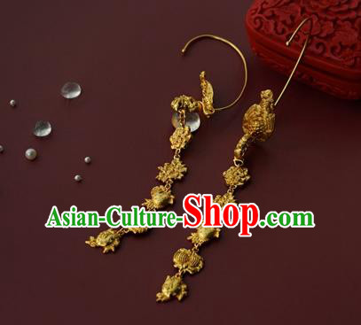 China Traditional Ming Dynasty Court Ear Jewelry Accessories Ancient Empress Golden Phoenix Earrings