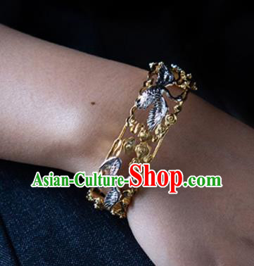 China Handmade Silver Cranes Bracelet Accessories Traditional National Bangle Jewelry