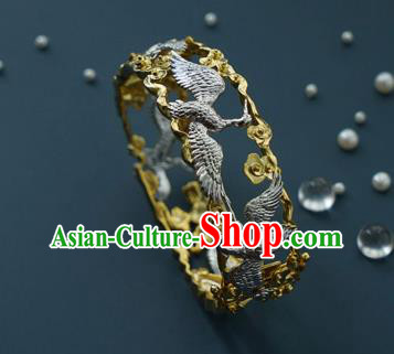 China Handmade Silver Cranes Bracelet Accessories Traditional National Bangle Jewelry