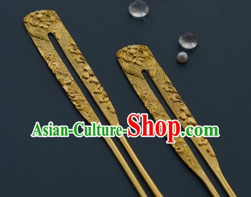 China Traditional Golden Hairpin Handmade Hair Accessories Tang Dynasty Empress Hair Stick