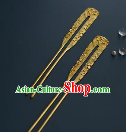 China Traditional Golden Hairpin Handmade Hair Accessories Tang Dynasty Empress Hair Stick
