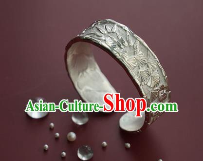 China Handmade Silver Bracelet Accessories Traditional National Carving Pine Bamboo Plum Bangle Jewelry