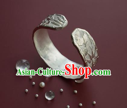 China Handmade Silver Bracelet Accessories Traditional National Carving Pine Bamboo Plum Bangle Jewelry