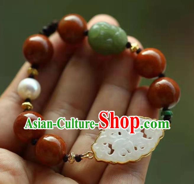 China Handmade Agate Beads Bracelet Traditional National Jade Bangle Jewelry Accessories
