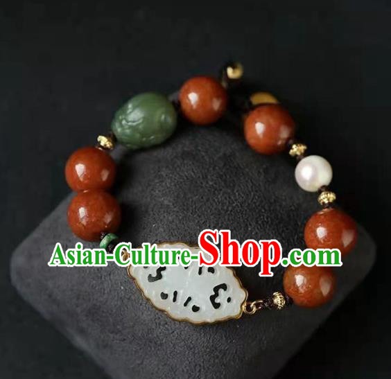China Handmade Agate Beads Bracelet Traditional National Jade Bangle Jewelry Accessories