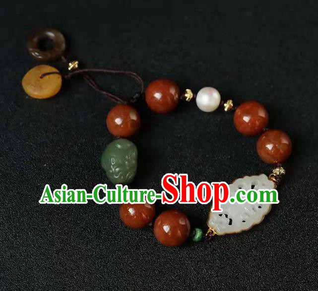 China Handmade Agate Beads Bracelet Traditional National Jade Bangle Jewelry Accessories