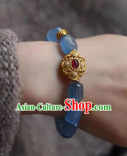 China Handmade Aquamarine Beads Bracelet Traditional Jewelry Accessories National Garnet Bangle