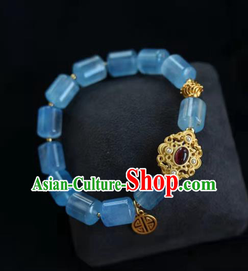 China Handmade Aquamarine Beads Bracelet Traditional Jewelry Accessories National Garnet Bangle