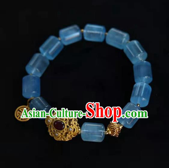 China Handmade Aquamarine Beads Bracelet Traditional Jewelry Accessories National Garnet Bangle