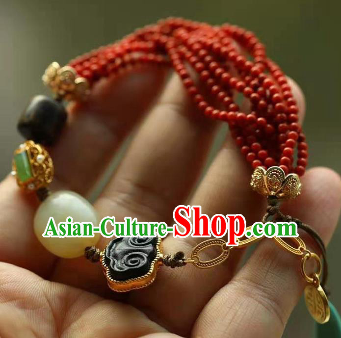 China Handmade Red Beads Bracelet Traditional Jewelry Accessories National Agarwood Bangle