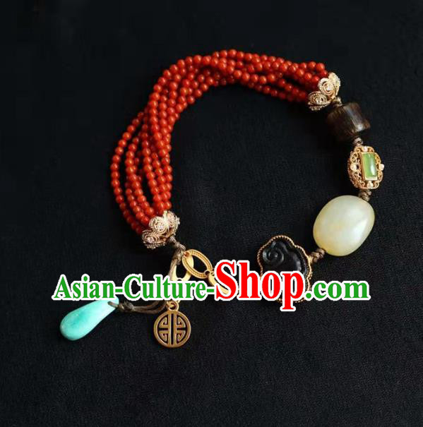 China Handmade Red Beads Bracelet Traditional Jewelry Accessories National Agarwood Bangle