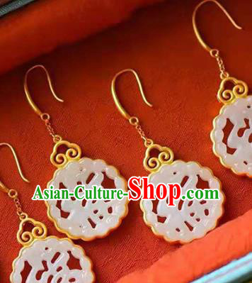 Handmade China Golden Cloud Ear Jewelry Accessories Traditional Cheongsam White Jade Lucky Earrings