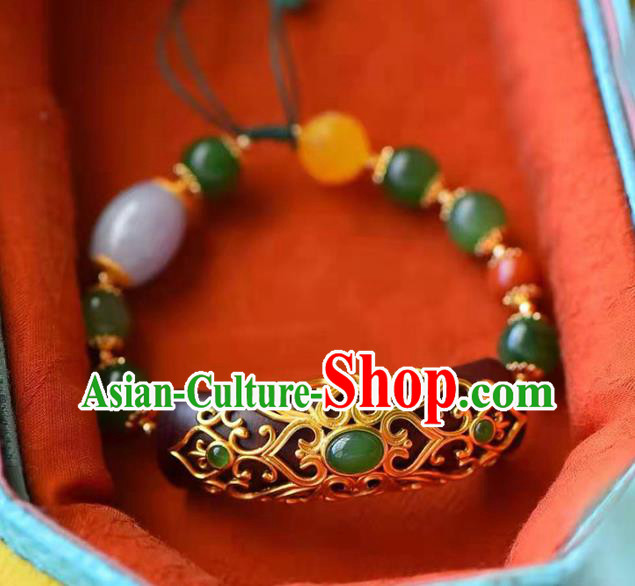 China Handmade Golden Lotus Bracelet Traditional Jewelry Accessories National Ebony Bangle