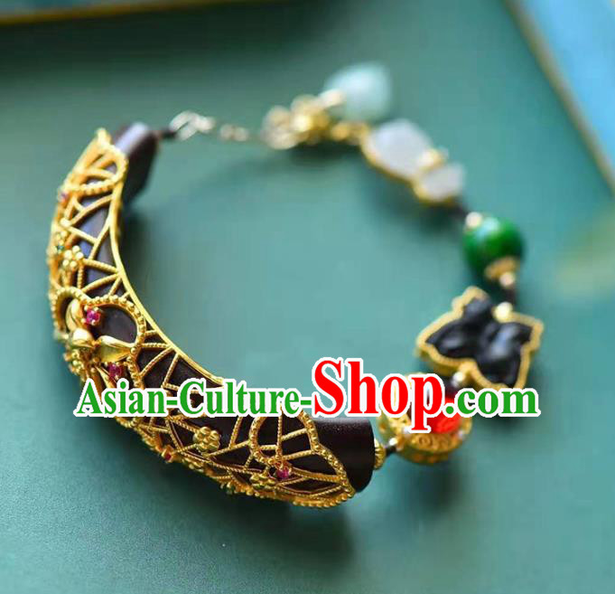China Handmade Golden Lotus Bracelet Traditional Jewelry Accessories National Ebony Bangle