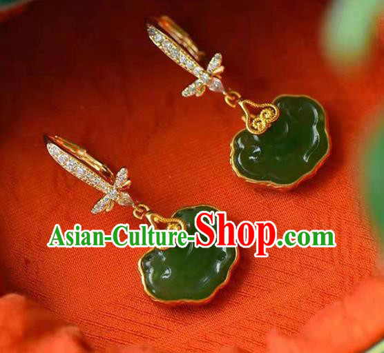 Handmade China Jade Ear National Jewelry Accessories Traditional Cheongsam Crystal Earrings