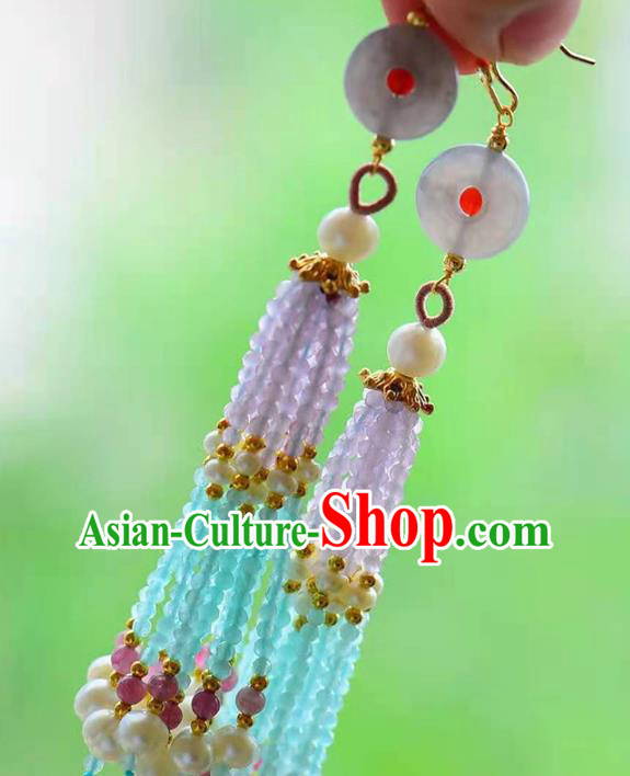 Handmade China Hetian Jade Ear National Jewelry Accessories Traditional Cheongsam Pearls Tassel Earrings