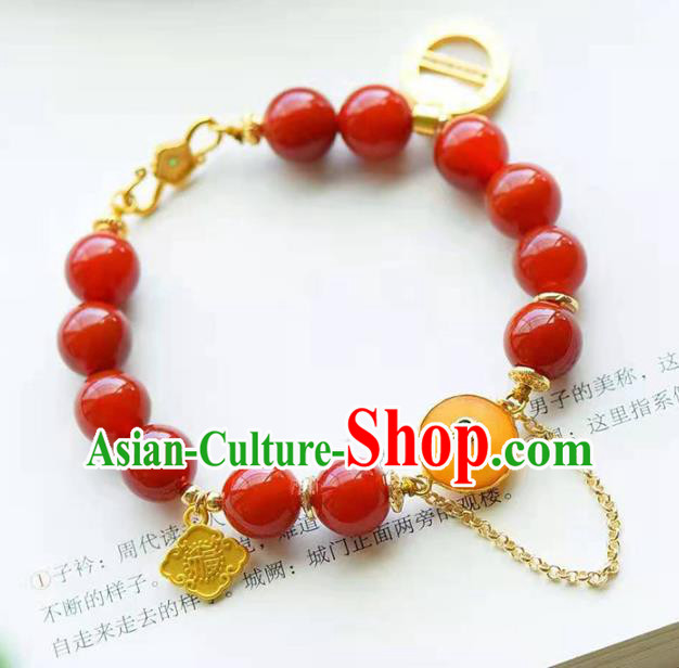 China Handmade Agate Beads Bracelet Traditional Jewelry Accessories National Beeswax Bangle