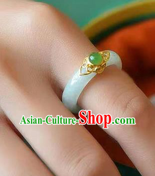 China Ancient Princess White Jade Ring Jewelry Traditional Handmade Circlet Accessories