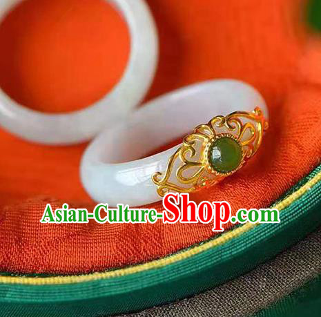 China Ancient Princess White Jade Ring Jewelry Traditional Handmade Circlet Accessories