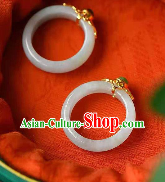 China Ancient Princess White Jade Ring Jewelry Traditional Handmade Circlet Accessories