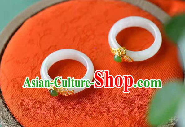 China Ancient Princess White Jade Ring Jewelry Traditional Handmade Circlet Accessories