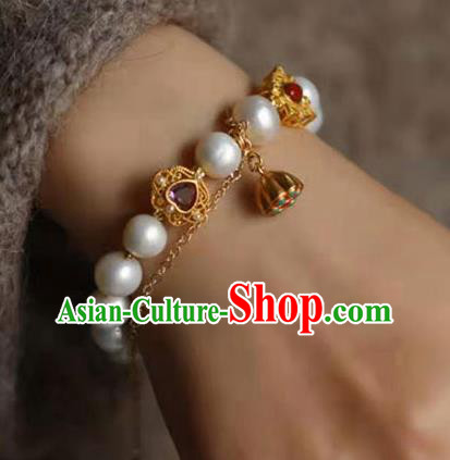 China Handmade Golden Gourd Bracelet Traditional Jewelry Accessories National Pearls Bangle