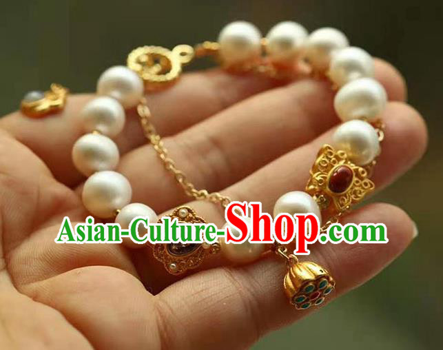 China Handmade Golden Gourd Bracelet Traditional Jewelry Accessories National Pearls Bangle