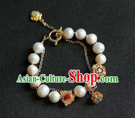 China Handmade Golden Gourd Bracelet Traditional Jewelry Accessories National Pearls Bangle