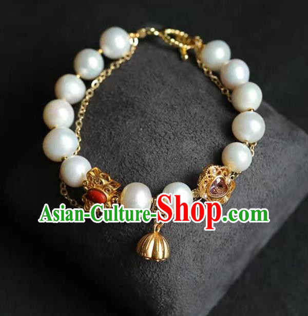 China Handmade Golden Gourd Bracelet Traditional Jewelry Accessories National Pearls Bangle