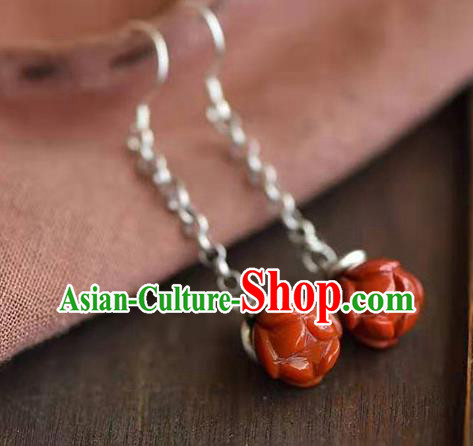 Handmade China Silver Ear National Jewelry Accessories Traditional Cheongsam Agate Mangnolia Earrings
