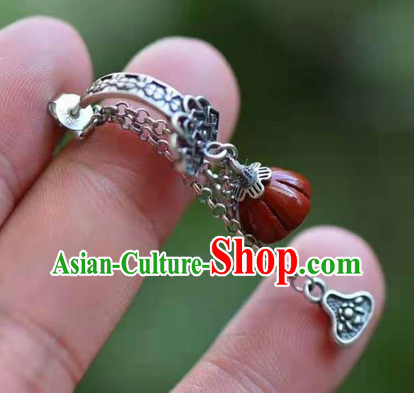 Handmade China Agate Lotus Seedpod Ear National Jewelry Accessories Traditional Cheongsam Silver Earrings