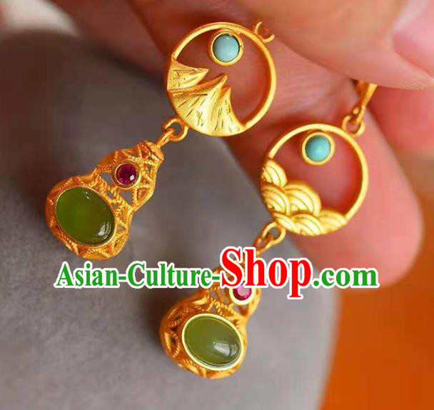 Handmade China Golden Gourd Ear National Jewelry Accessories Traditional Cheongsam Jade Earrings