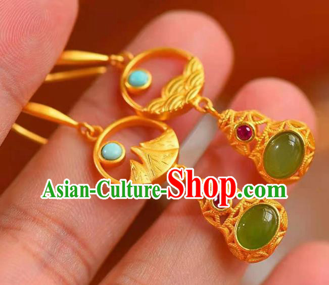 Handmade China Golden Gourd Ear National Jewelry Accessories Traditional Cheongsam Jade Earrings