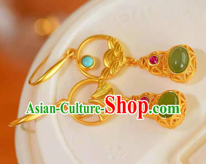Handmade China Golden Gourd Ear National Jewelry Accessories Traditional Cheongsam Jade Earrings