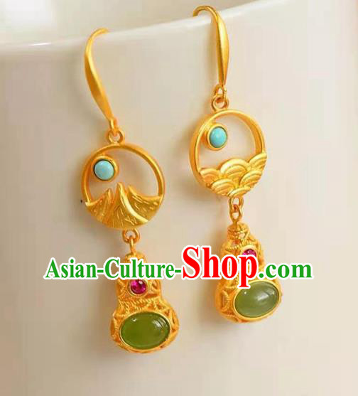 Handmade China Golden Gourd Ear National Jewelry Accessories Traditional Cheongsam Jade Earrings