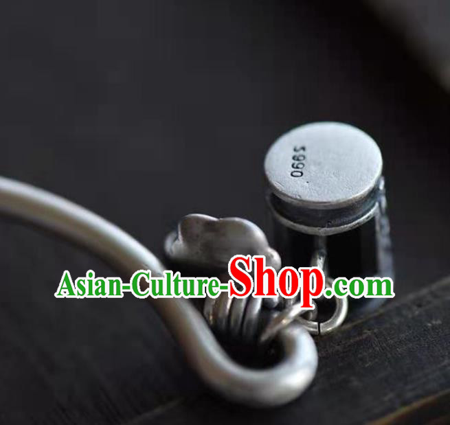 China Handmade Silver Lock Bracelet Traditional Jewelry Accessories National Agate Tassel Bangle